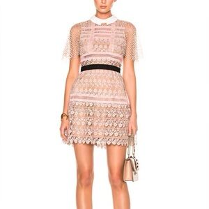 Self-Portrait Blush Pink and Nude Floral Vine Cape Mini Dress US Size 10 Medium